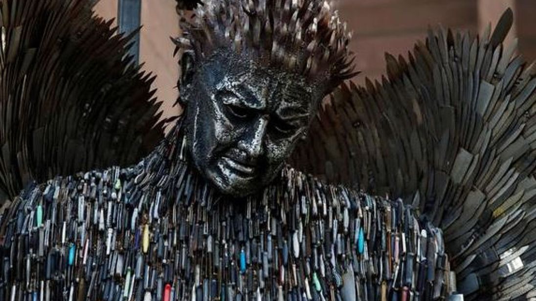 Angel Sculpture Made of Confiscated Knives Unveiled in Liverpool