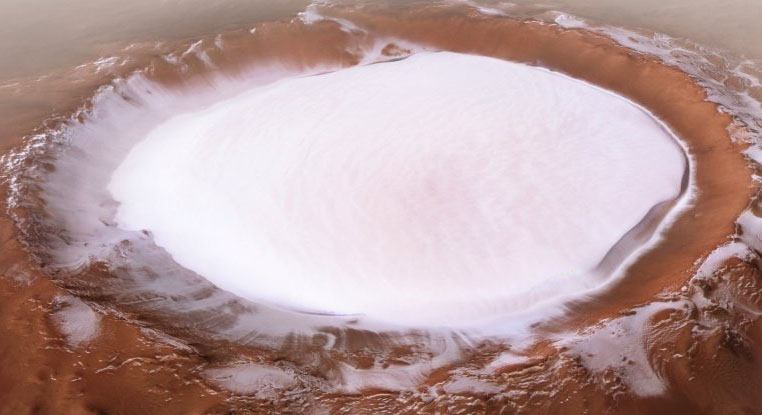 Stunning Photos Show Crater on Mars Brimming with Water Ice
