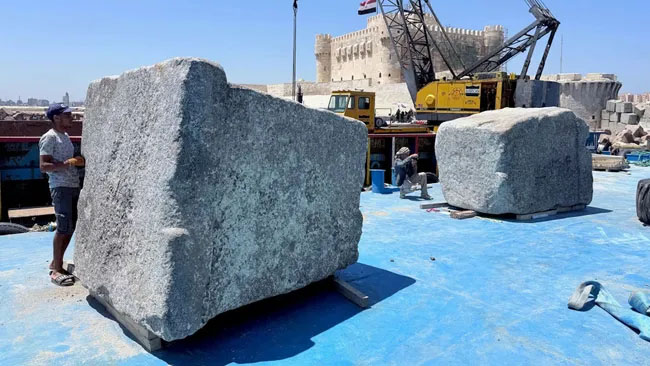 Giant Blocks from Ancient Lighthouse Raised from the Sea