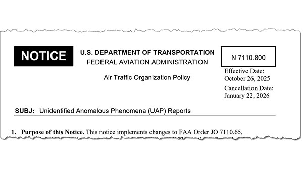 FAA Updates Controller Manual with New UAP Reporting Policy