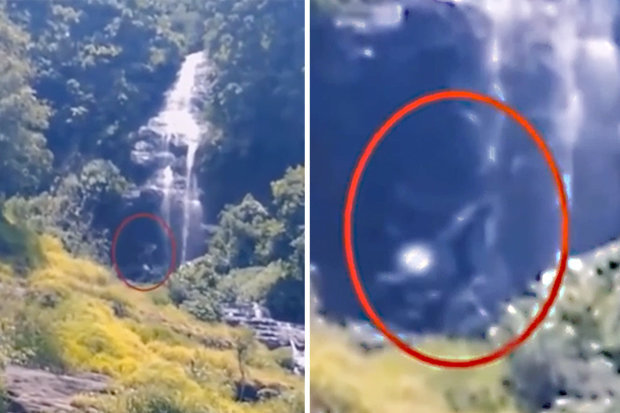 Footage Captures 'Bigfoot' Walking Through Waterfall