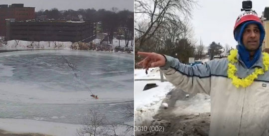 Man Takes Chainsaw to Maine's Ice Disk to Create 'Peace Sign'